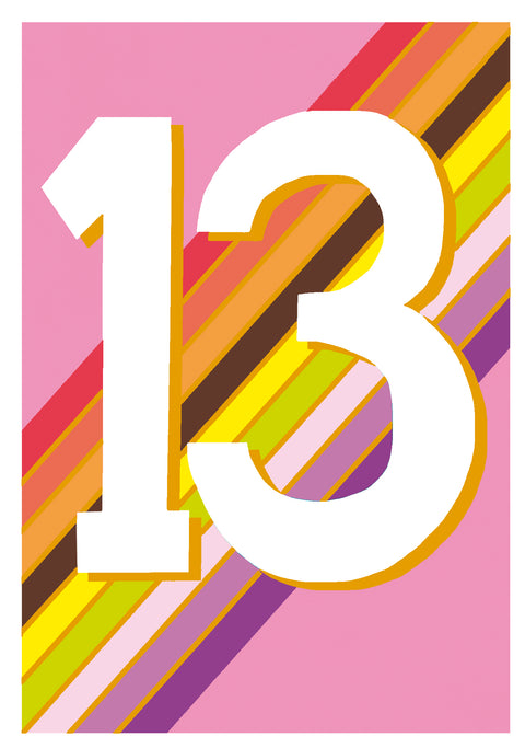 Colour Stripes 13 Birthday Card
