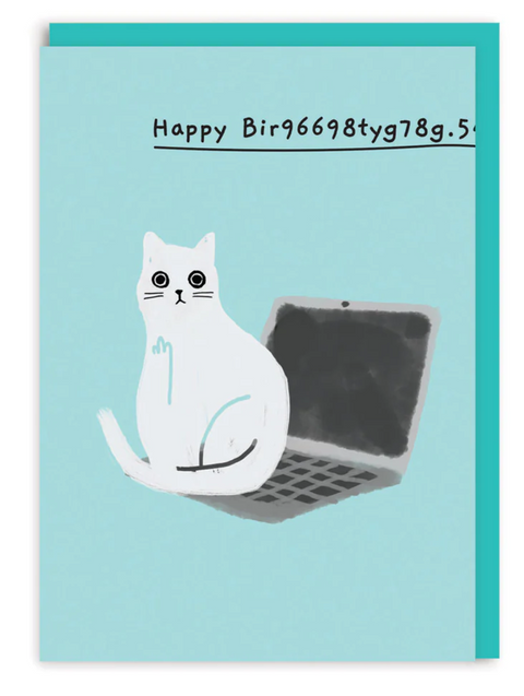 Happy Birthday Cat on Laptop Card