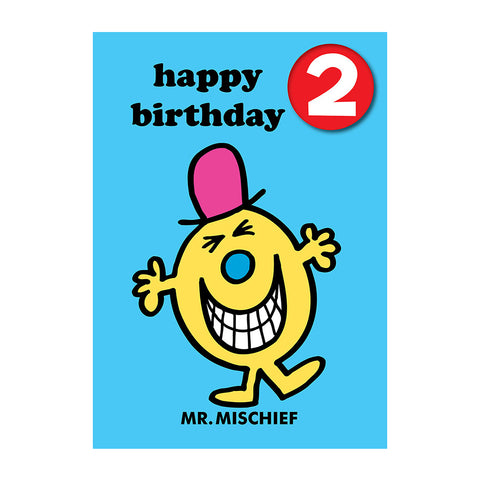 Mr. Mischief Happy 2nd Birthday Card with Badge